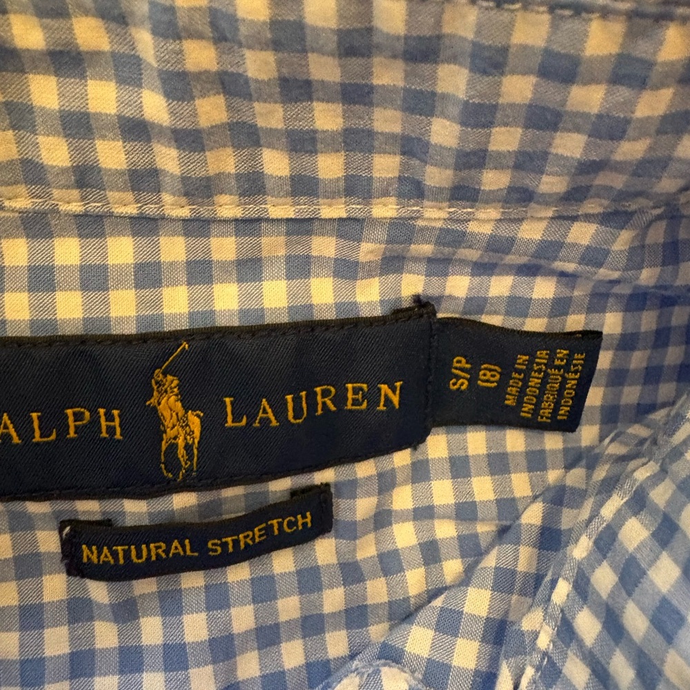 Ralph Lauren Boys Light Blue Gingham Button Up Shirt Small - Picture 3 of 4